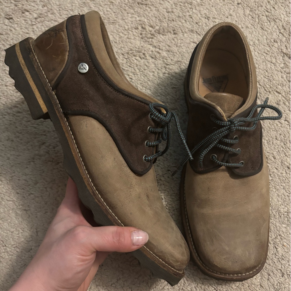 John Fluevog Men's Two-Tone Brown and Dark Brown Lace-Up Oxfords